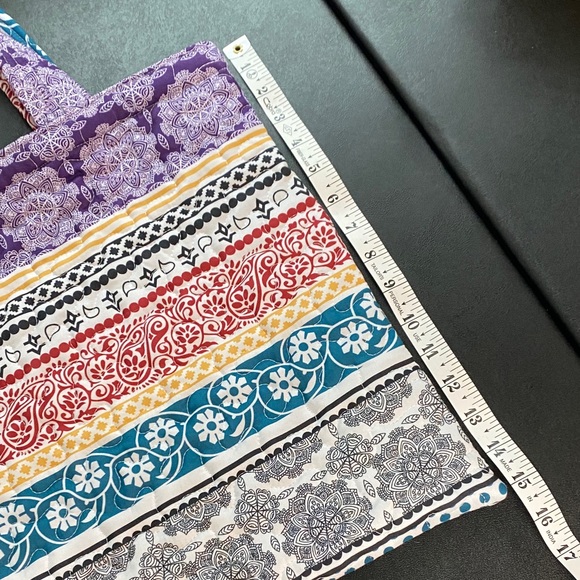 Handcrafted Handmade Boho Quilted Colorful Pattern Tote Bag Set Cosmetic Makeup - Picture 10 of 16